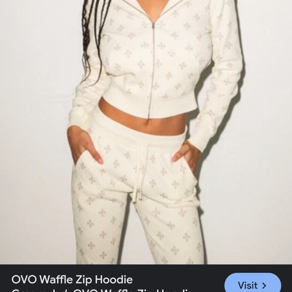 OVO Waffle Zip Hoodie and Pants Cream Set - Picture 4 of 7